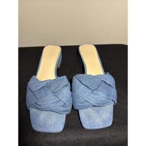 J. Mclaughlin Women’s Blue Denim Braided Strap Block Heel Slide Sandals Size 8